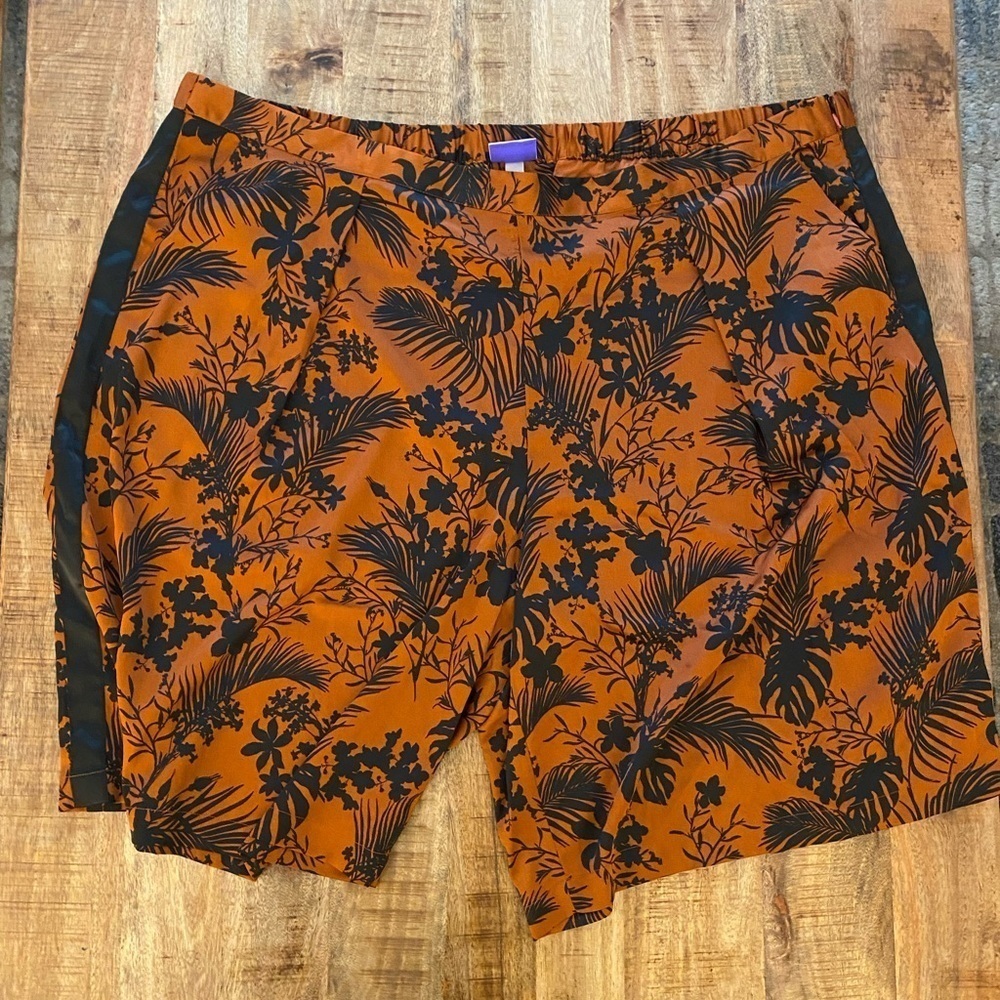 Future collective burnt orange bronze floral with side black stripe silky shorts